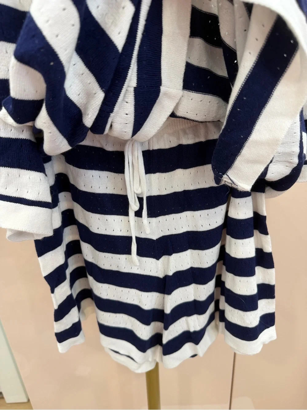 Women’s Navy and White Striped Matching Short Set